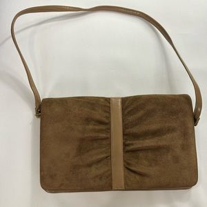 Norman Kaplan Las Vegas 2 Section Light Brown/Tan Suede Front Vintage Clutch